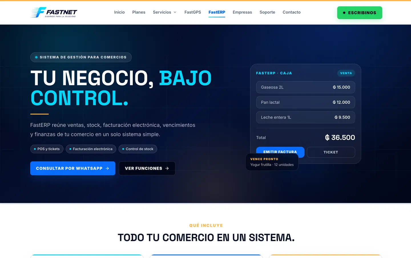 Portada de FastERP con la pantalla de caja y emisión de comprobantes