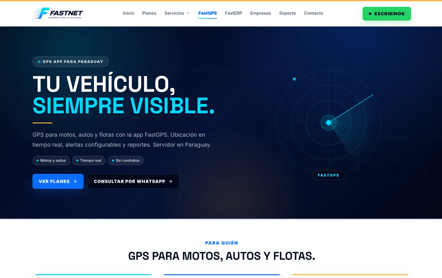 Portada de FastGPS con el radar de seguimiento vehicular