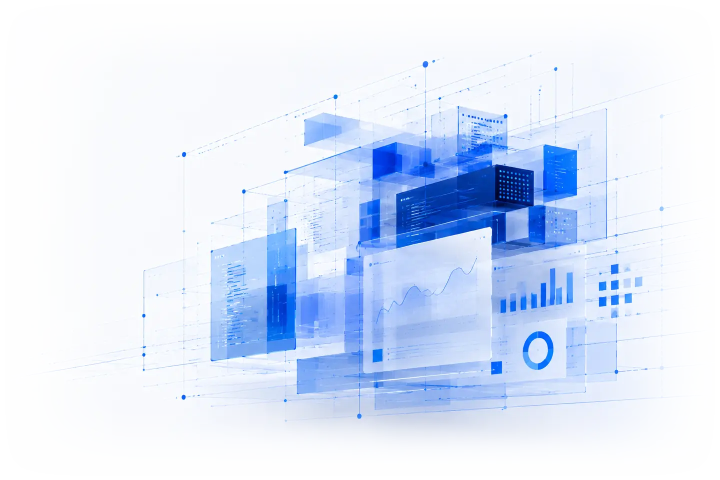 Paneles de datos y tableros de control flotando en capas